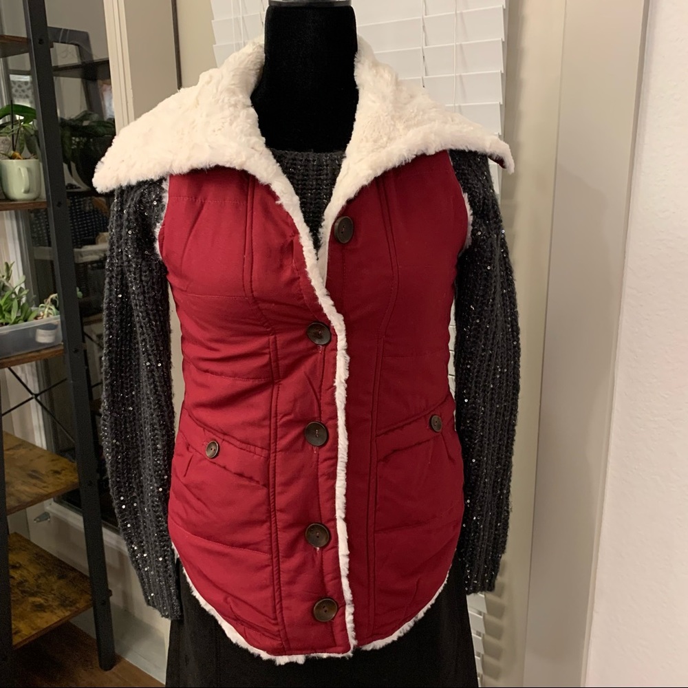 Cranberry Vest Lined with Cream Faux Fur